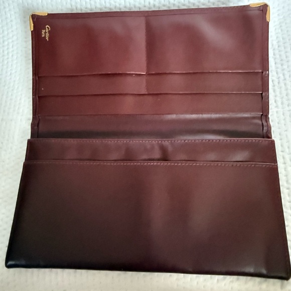 Cartier Burgundy Leather Long Wallet Gold Corner Hardware Vintage Authentic - Picture 8 of 8